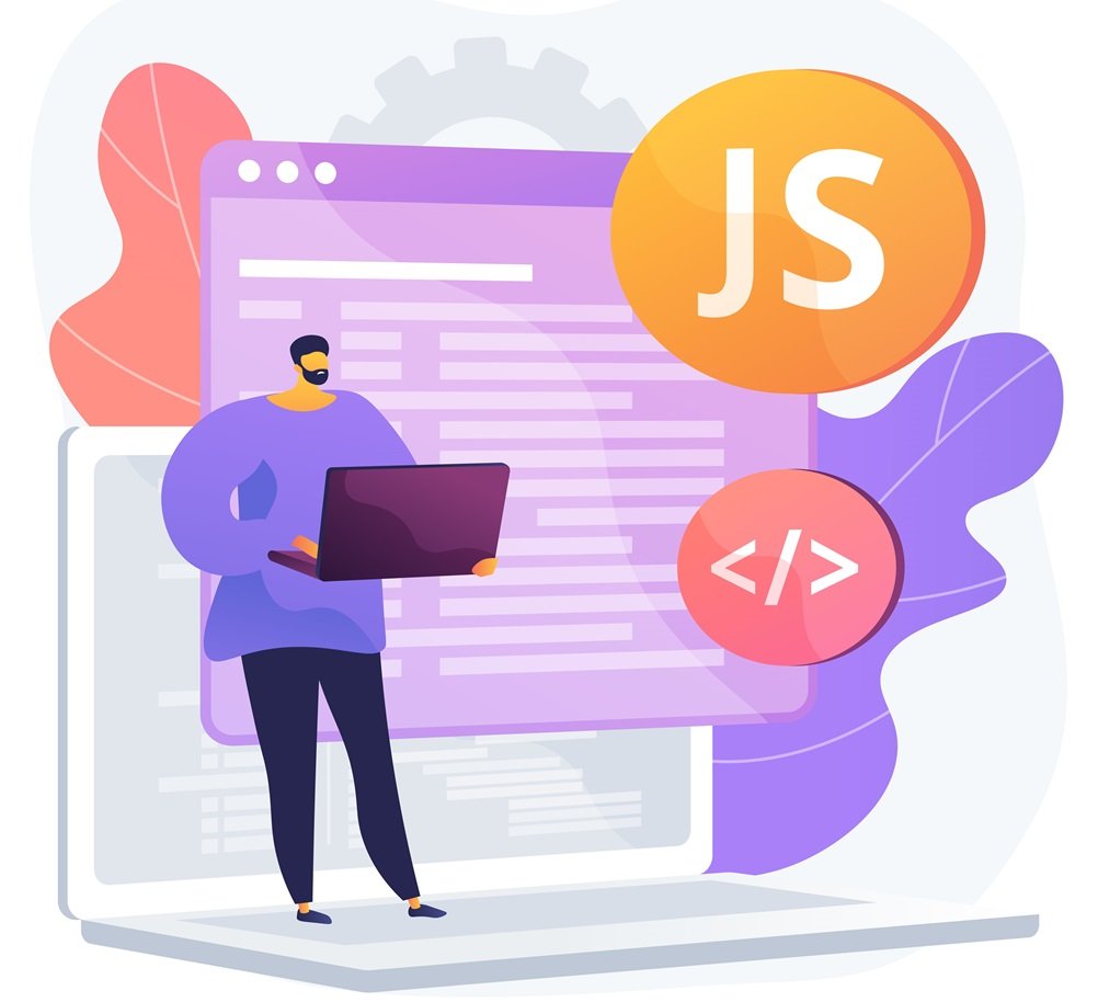 JavaScript abstract concept vector illustration. Game engine, JS development, web programming, JavaScript language, website project, mobile application, dynamic coding process abstract metaphor.